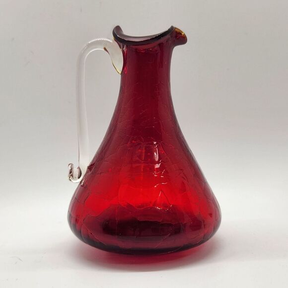 Pilgrim & Rainbow Glass Mini Pitcher Syrup Vase Set of 3 Ruby Red Crackle VTG - Picture 8 of 11